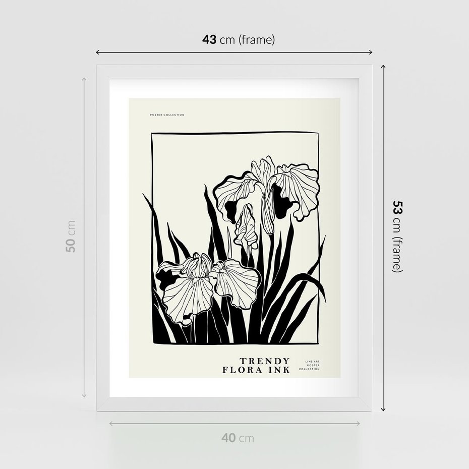 Plakat w ramie 40x50 - Spojrzenia na szkicowaną przeszłość - kwiaty, typografia - rama biała