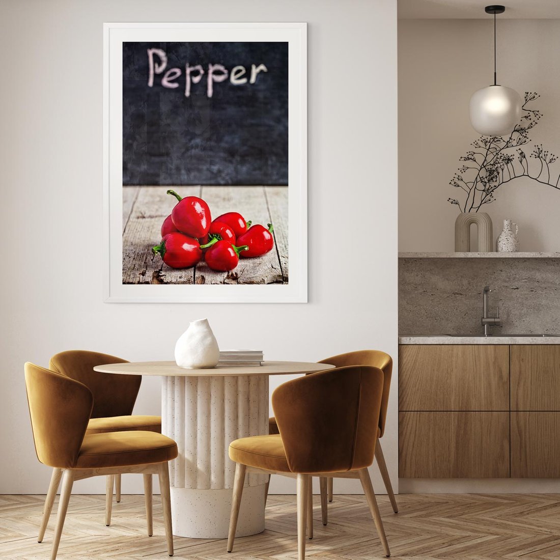 Plakat w ramie 40x50 - Eksploracja smaków - papryka, kuchnia - rama biała