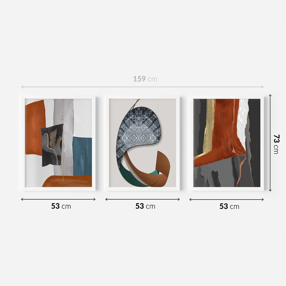 Zestaw obrazy w ramie 50x70 galeria - Abstrakcja, złoto, nowoczesny - rama biała