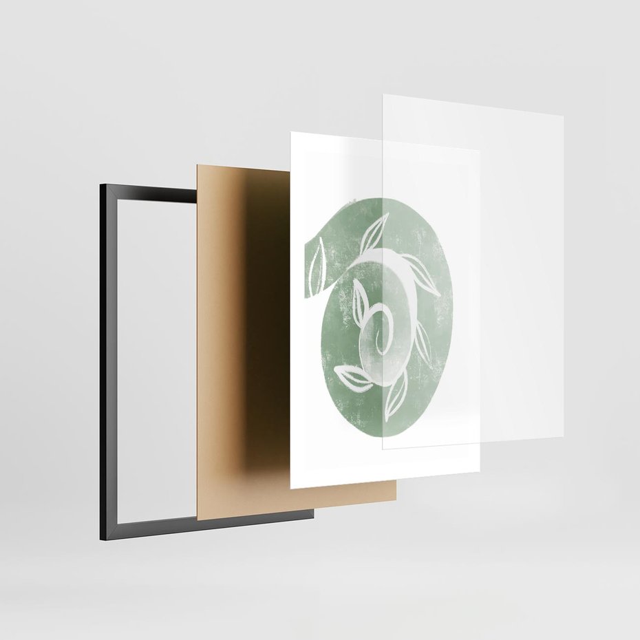 Plakat w ramie 50x70 - Zielony Świat Odpoczynku - abstrakcyjny zielony motyw, skandynawski design - rama czarna