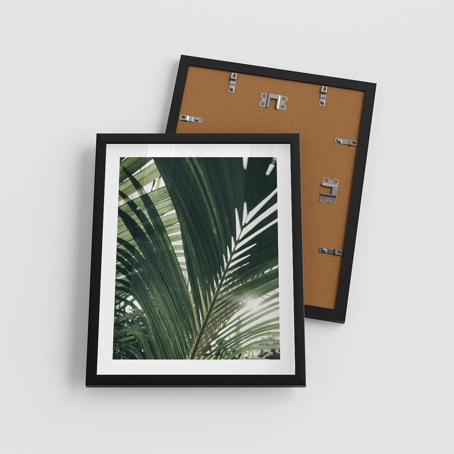 Plakat w ramie 40x50 - Tropikalne Uroki: Palmy i Zielone Liście - palmy, zielone liście - rama czarna
