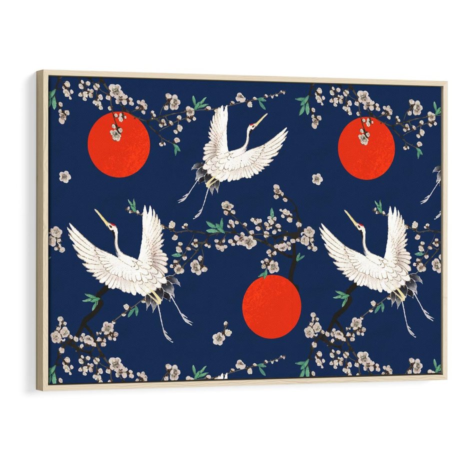 Obraz w ramie 120x80 - Japońskie Żurawie Indygo - sztuka japońska, japonia - rama drewno