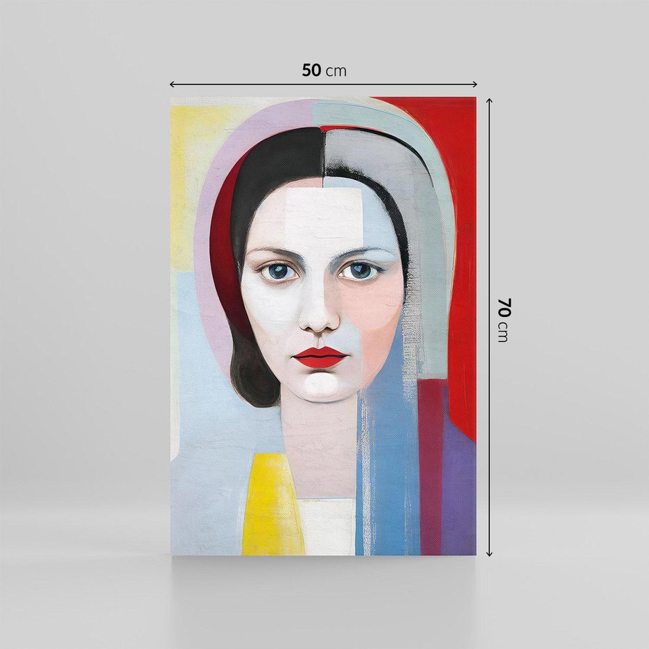Obraz na płótnie 50x70 - Kolorowe Granice Form - abstrakcyjny obraz olejny, portret twarzy kobiety