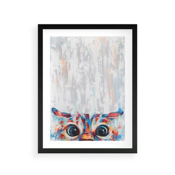 Plakat w ramie 30x40 - Co ja Widzę - obraz olejny, śmieszny obraz kota - rama czarna