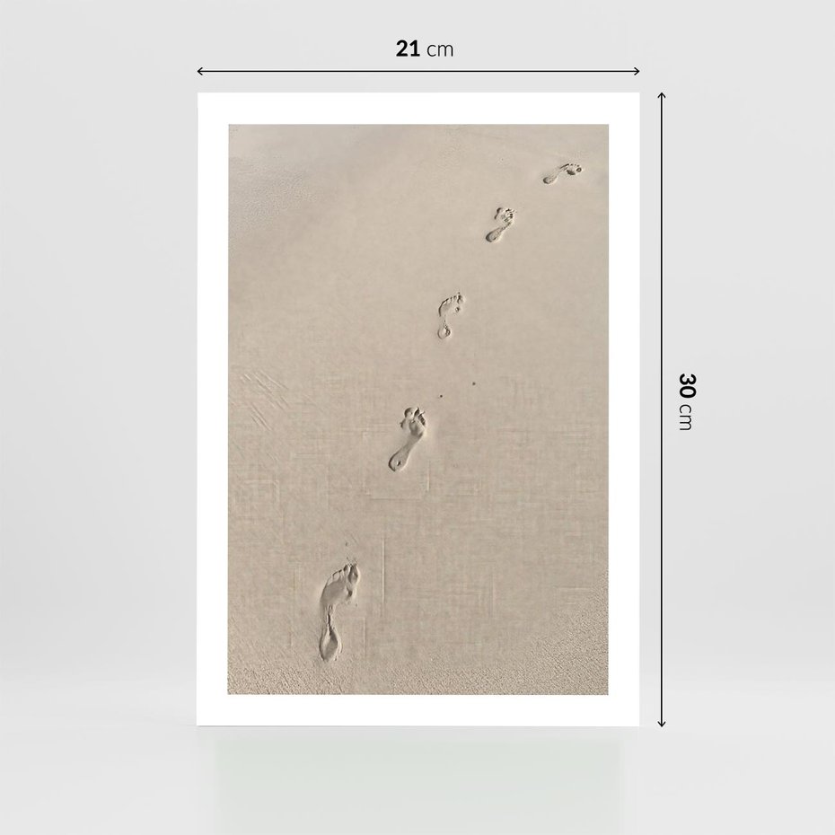 Plakat bez ramy 21x30 - Ślady na Złocistym Piasku - piasek, ślady stóp na piasku