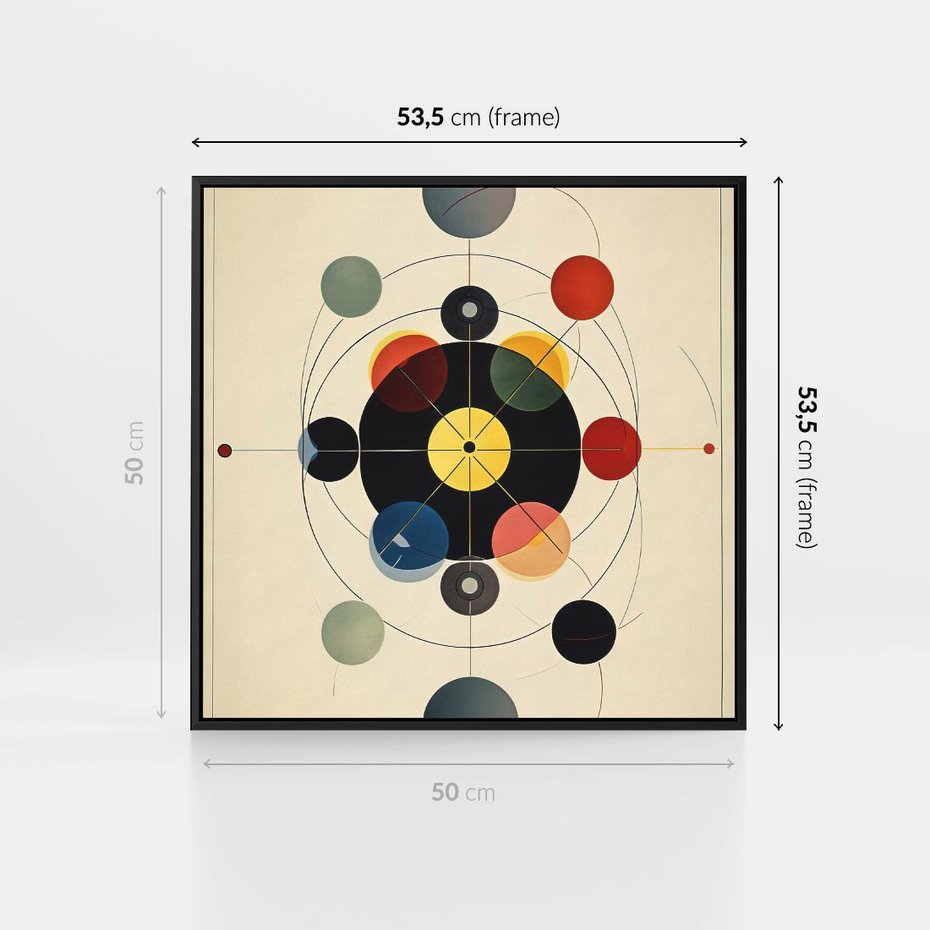 Obraz w ramie 50x50 - Bezgraniczny Taniec Światła - abstrakcyjna geometryczna kompozycja, koła linie - rama czarna