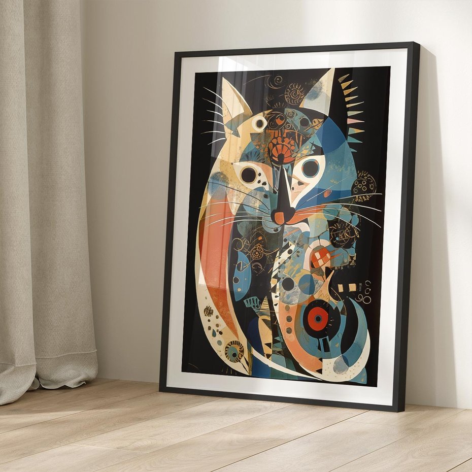 Plakat bez ramy 50x70 - Księga Surrealnych Wymiarów - abstrakcyjny obraz olejny, kot