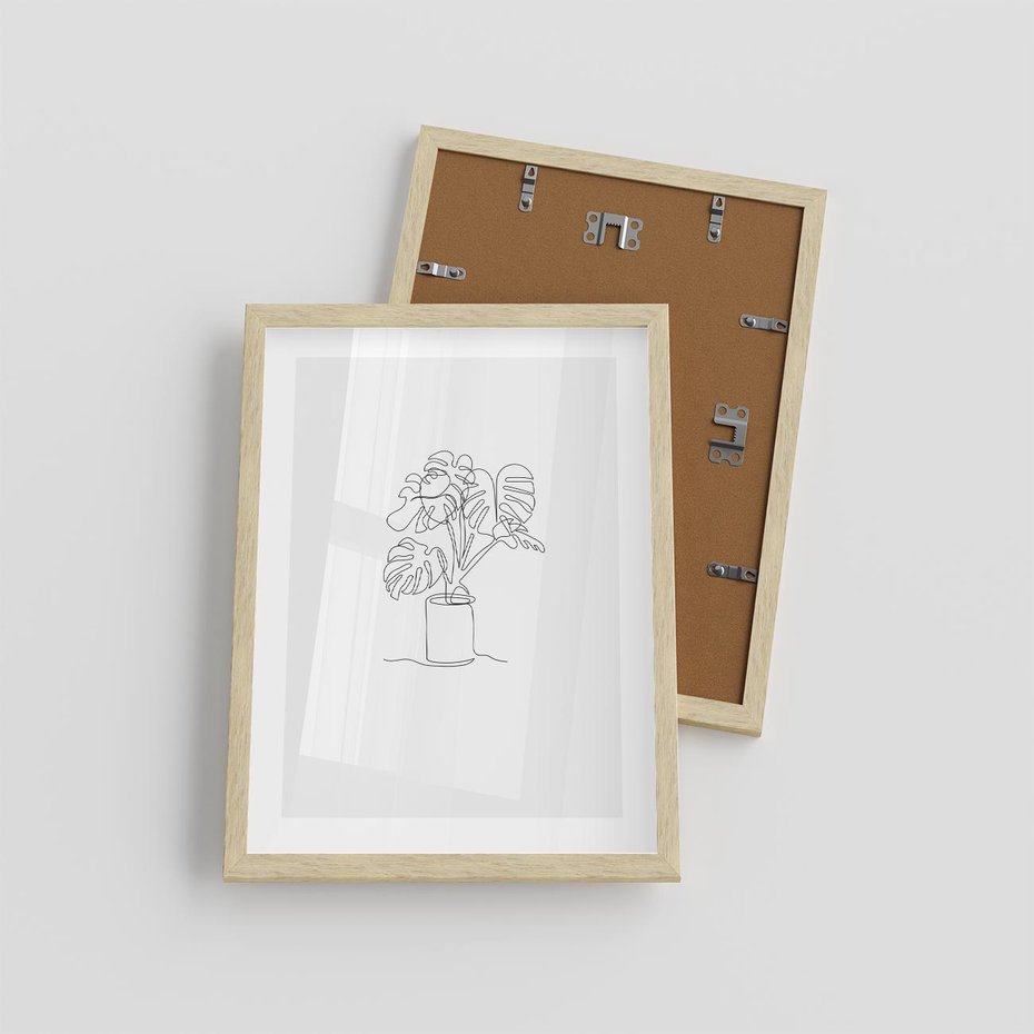 Plakat w ramie 30x40 - Tajemnicza Harmonia - sztuka one line, monstera - rama drewno