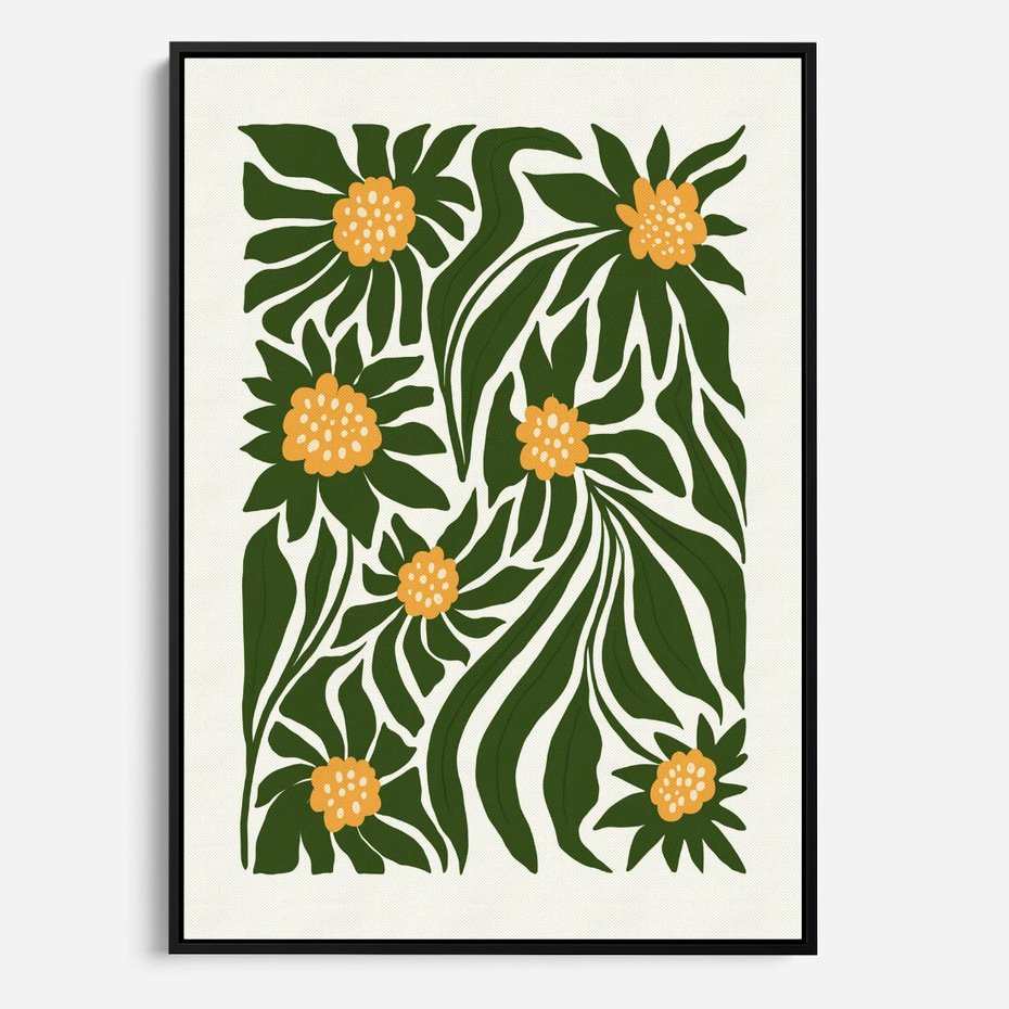 Obraz w ramie 50x70 - Spojrzenie wgłąb roślinnego świata - abstrakcyjne kwiaty, kompozycja - rama czarna