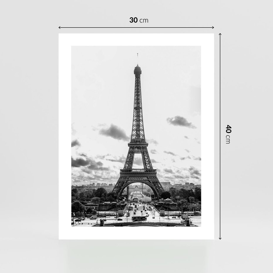 Plakat bez ramy 30x40 - Wieża Eiffla - czarno białe zdjecie, wieża eiffla