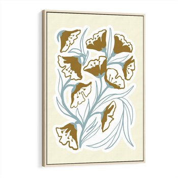 Obraz w ramie 70x100 - Wibracje Widzenia - abstrakcyjne beżowe kwiaty, elegancka kompozycja - rama drewno