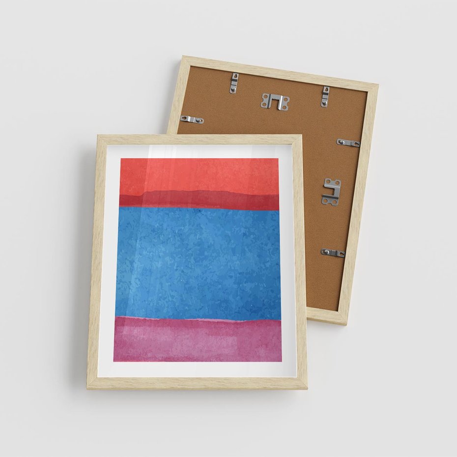Plakat w ramie 40x50 - Migocące Formy - kolorowe akwarelowe pasy, odcienie czerwień - rama drewno
