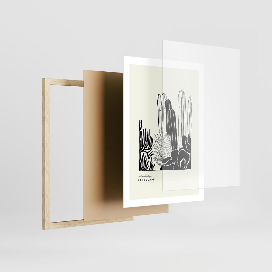 Plakat w ramie 50x70 - Boho Oaza - kaktusy, rośliny - rama drewno