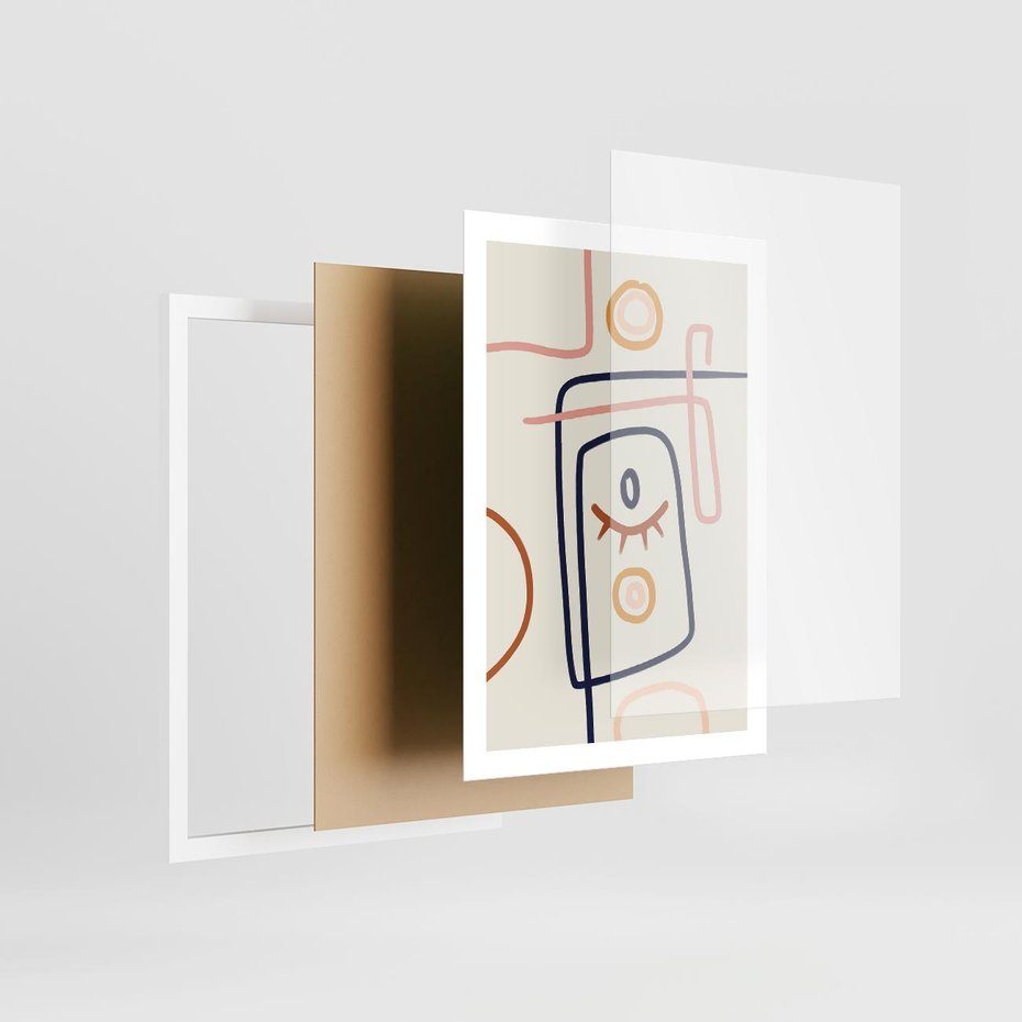 Plakat w ramie 50x70 - Manifestacje Dziwności - abstrakcja w stylu picasso, beżowe tło - rama biała