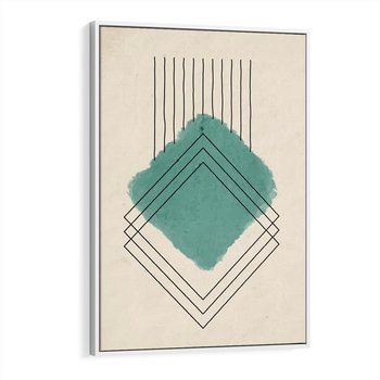 Obraz w ramie 80x120 - Impresje Przestrzeni - akwarelowa plama, geometryczne szkicowane kształty - rama biała