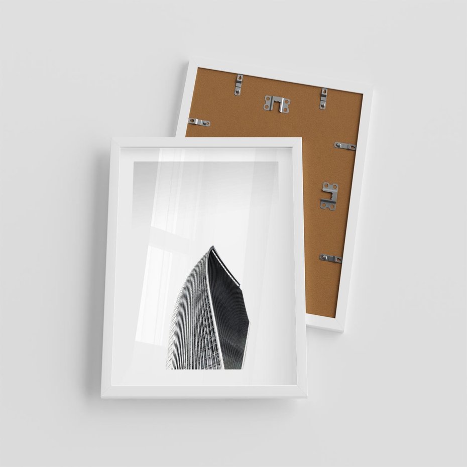 Plakat w ramie 30x40 - Czarno-Biały Wieżowiec - architektura, wieżowiec - rama biała