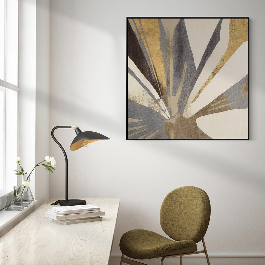 Obraz w ramie 50x50 - Szept roślinnych emocji - olejna abstrakcja, złoto i brąz - rama czarna