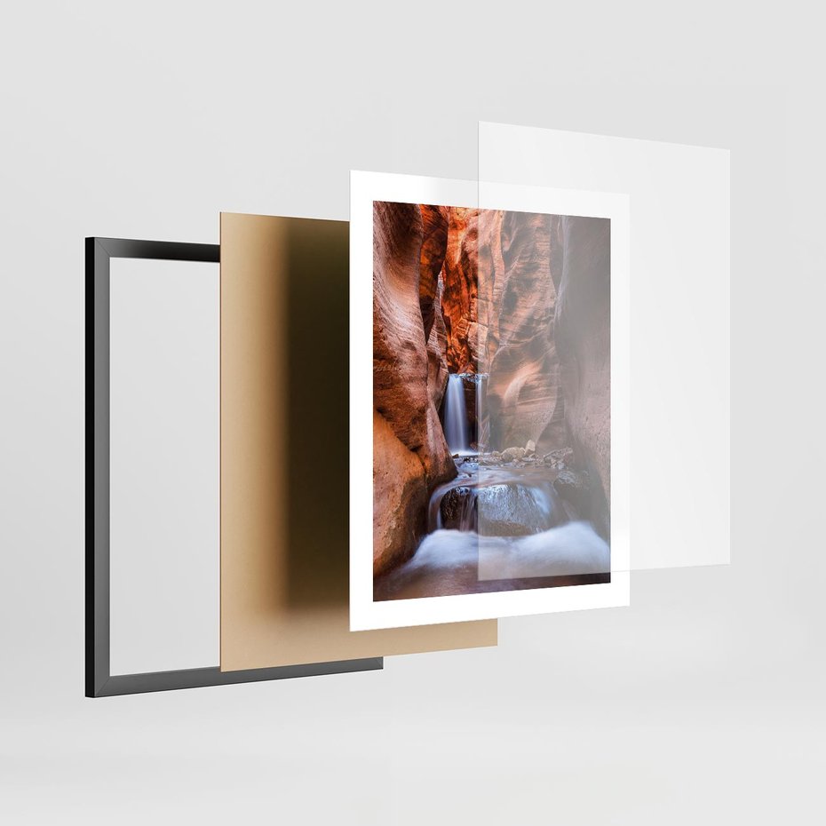 Plakat w ramie 40x50 - Tajemniczy świat jaskini i wodospadu - jaskinia, wodospad - rama czarna