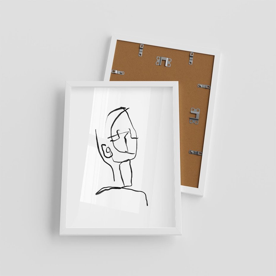 Plakat w ramie 30x40 - Migotliwe Widzenia - szkic twarzy, minimalistyczny niewyraźny - rama biała