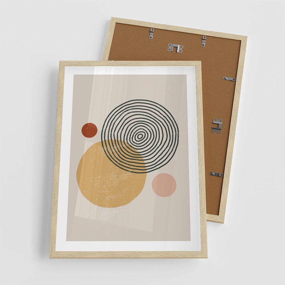 Plakat w ramie 50x70 - Boho Światło - abstrakcyjna sztuka, boho kształty - rama drewno