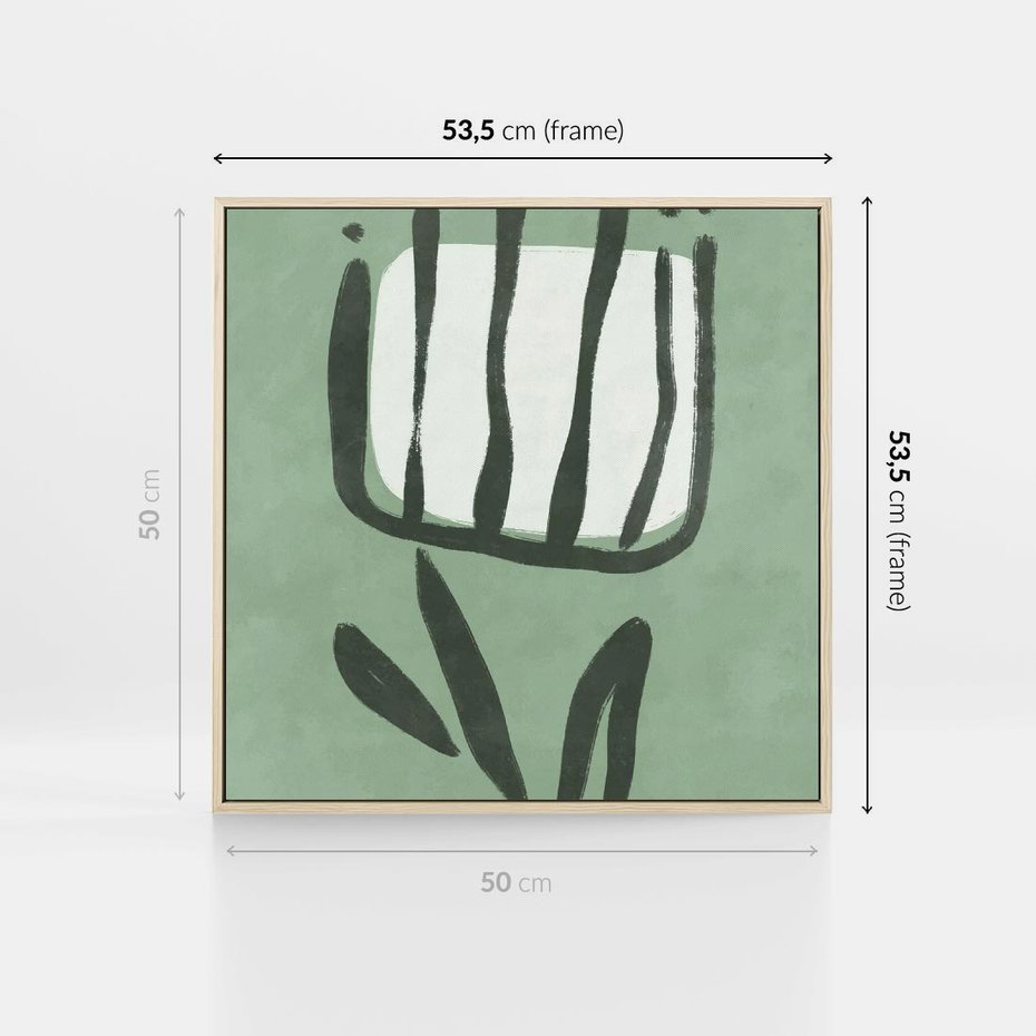 Obraz w ramie 50x50 - Objęcia Zieleni - zielona abstrakcja, zgaszona zieleń - rama drewno