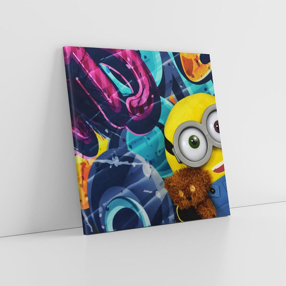 Obraz na płótnie 40x40 - Świat minionków w graffiti - minionek, graffiti