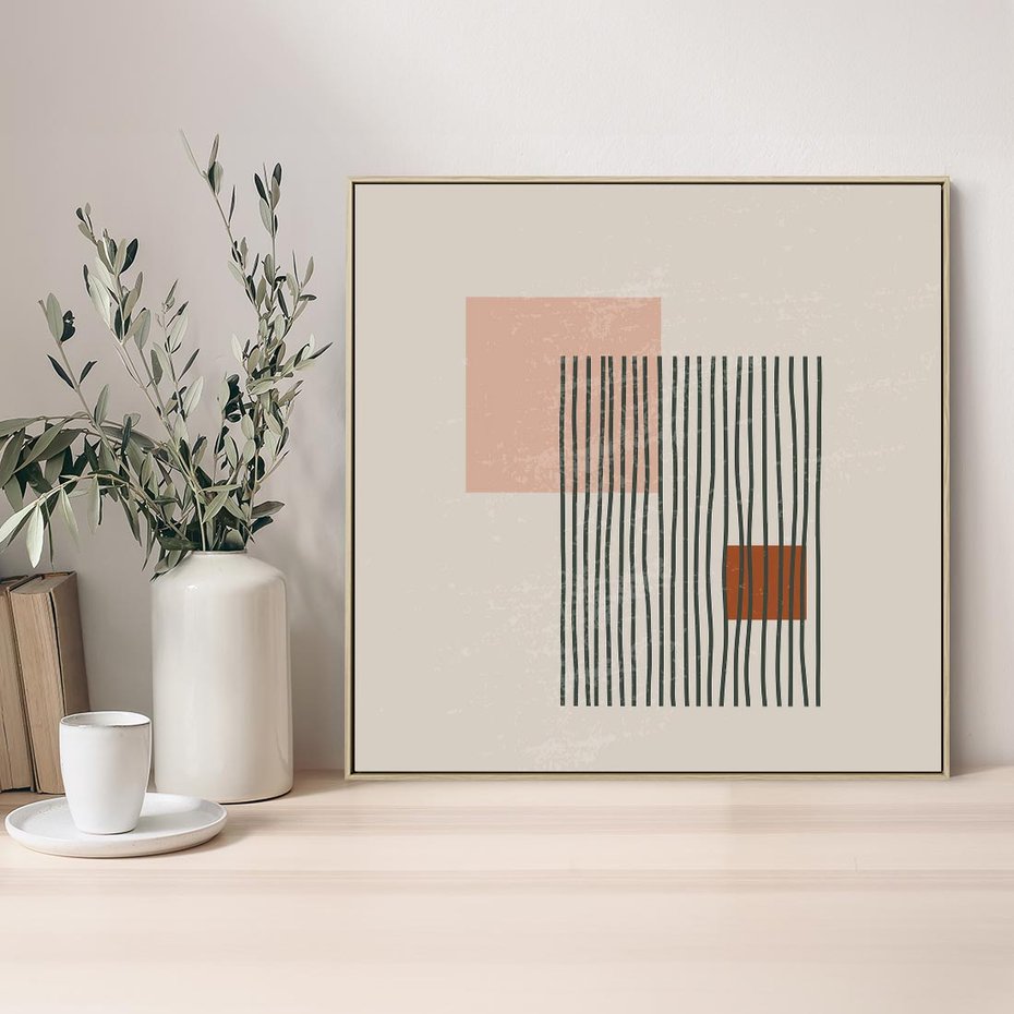 Obraz w ramie 50x50 - Przenikające Formy - nowoczesna sztuka, minimalizm - rama drewno