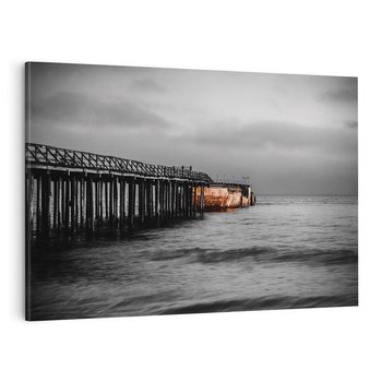 Obraz na płótnie 120x80 - Molo i wrak statku na plaży - molo, wrak