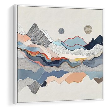 Obraz w ramie 80x80 - Dynamiczne Góry - akwarelowe graficzne góry, krajobraz - rama biała