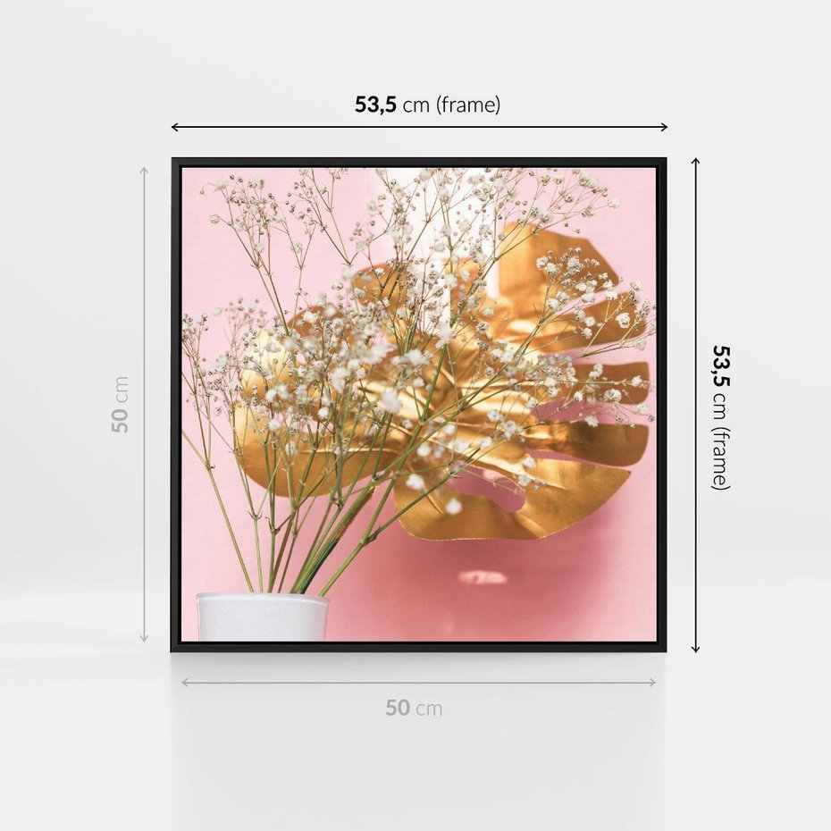 Obraz w ramie 50x50 - Blask Natury - złote, liście - rama czarna