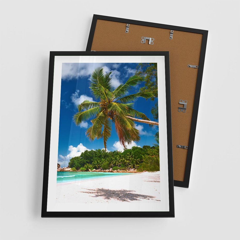 Plakat w ramie 50x70 - Oaza palm na plaży - palma, plaża - rama czarna