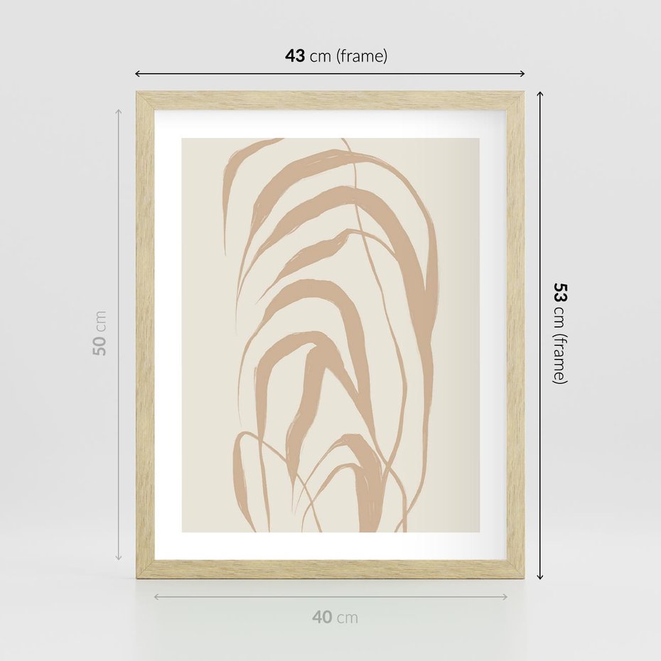 Plakat w ramie 40x50 - Formy Nowoczesności - minimalistyczny plakat, liście palmy - rama drewno