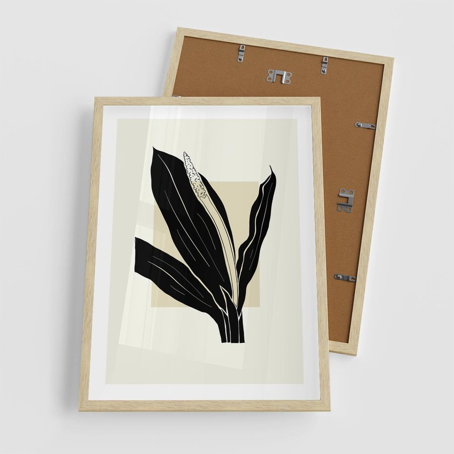 Plakat w ramie 50x70 - Harmonia liści - minimalistyczny obraz, szkic - rama drewno