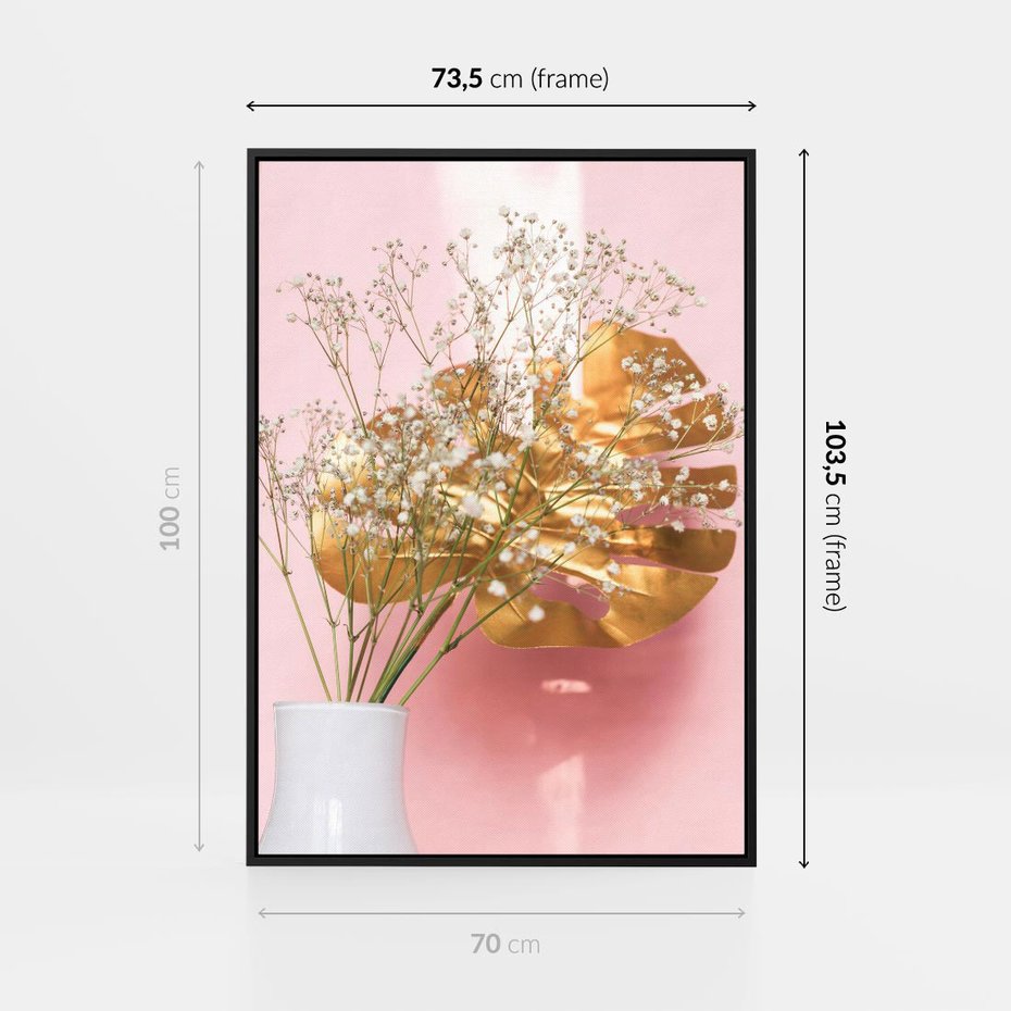 Obraz w ramie 70x100 - Blask Natury - złote, liście - rama czarna