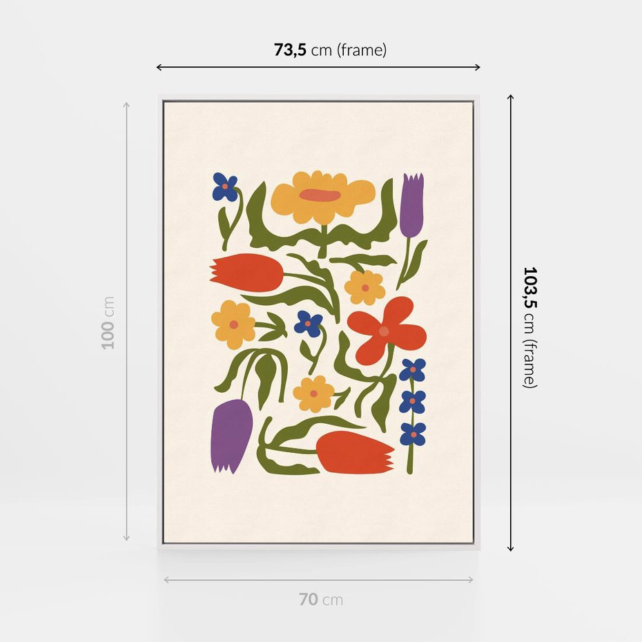 Obraz w ramie 70x100 - Minimalistyczna Harmonia - kwiaty, sztuka nowoczesna - rama biała