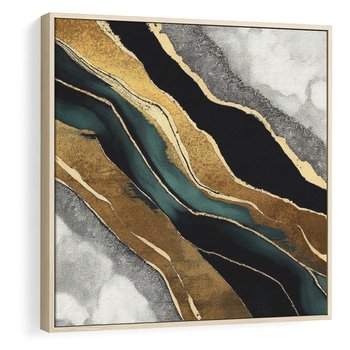 Obraz w ramie 50x50 - Refrakcje płynącej rzeczywistości - jak marmurowa rzeka, linie złota - rama drewno