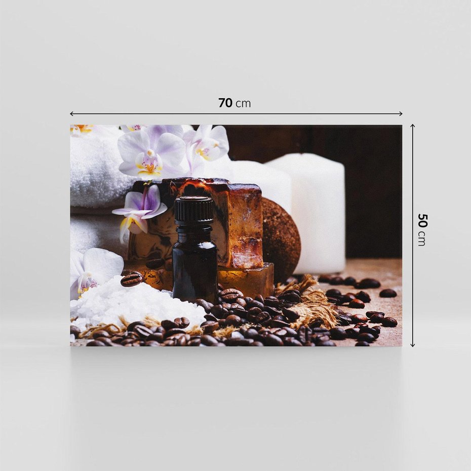 Obraz na płótnie 70x50 - Kawa i kwiaty w SPA - kawa, kwiat