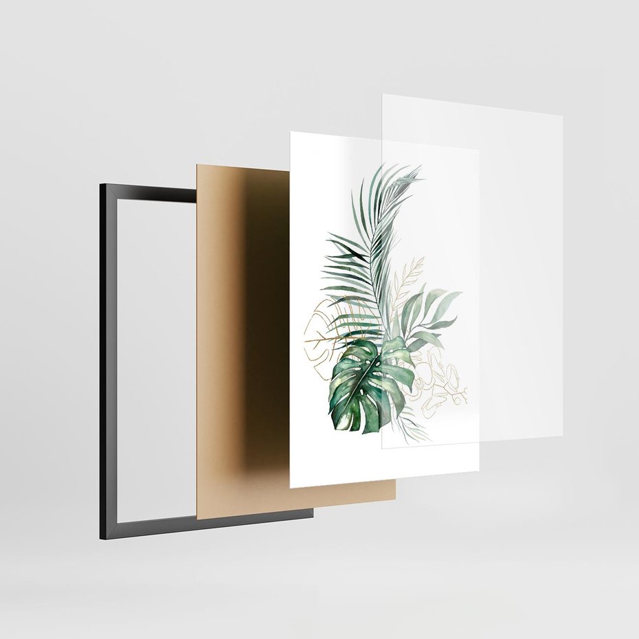 Plakat w ramie 50x70 - Luksus w Detalu - złote, liście - rama czarna