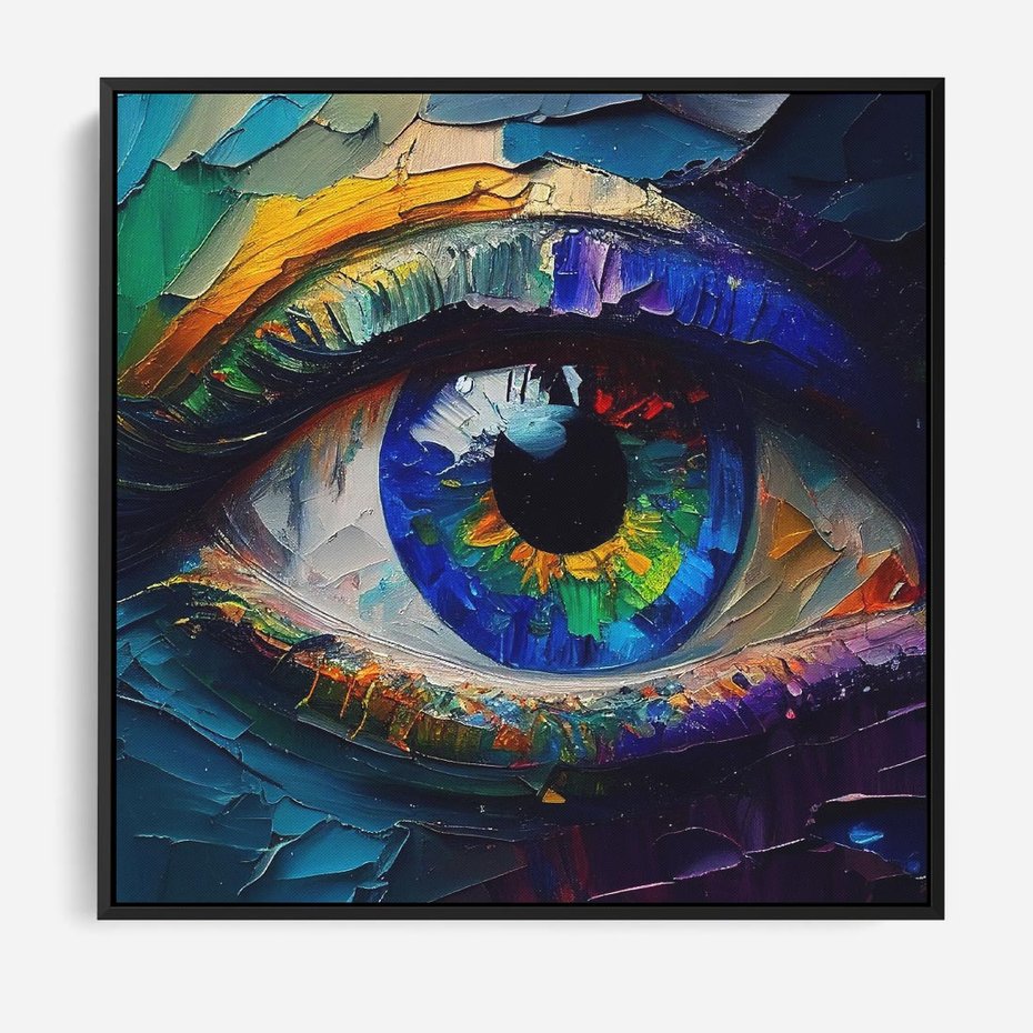 Obraz w ramie 50x50 - Mistyka Tęczowego Oka - oko, obraz olejny - rama czarna