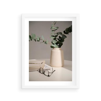 Plakat w ramie 50x70 - Eukaliptusowe liście w okularach - liście, eukaliptus - rama biała