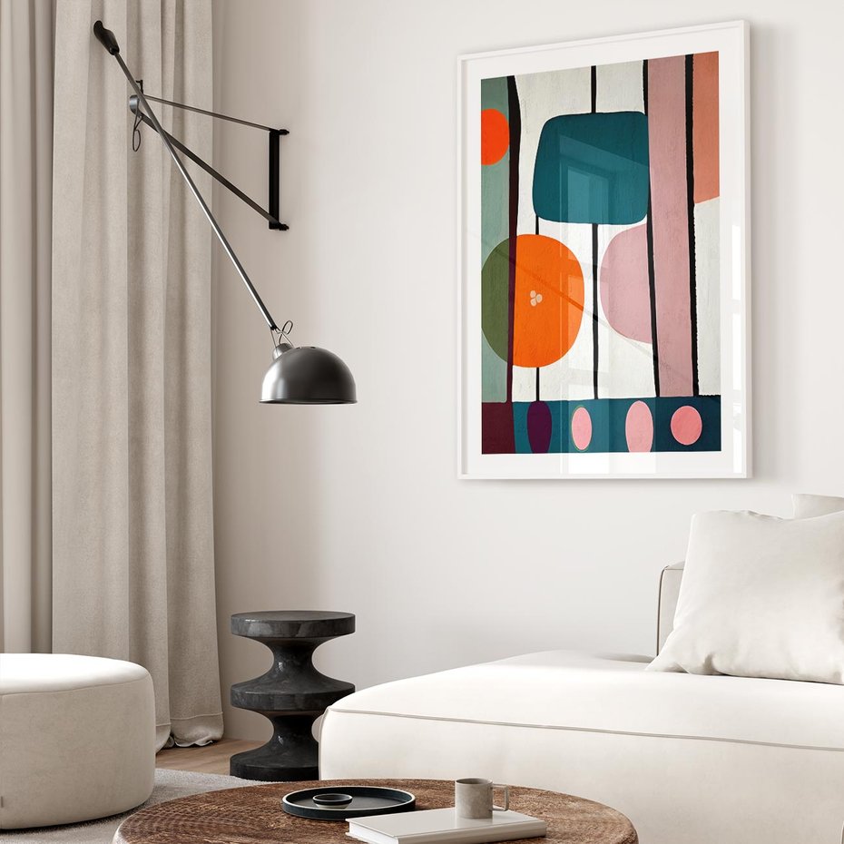 Plakat w ramie 40x50 - Migotliwa Aura Serca - abstrakcyjny obraz olejny, dziwne formy - rama biała