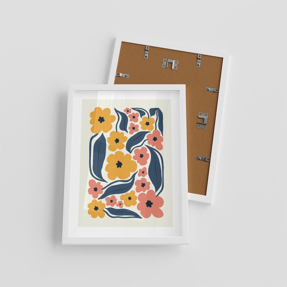 Plakat w ramie 30x40 - Pastelowe Impresje - pastelowe kwiaty, abstrakcyjna kompozycja - rama biała