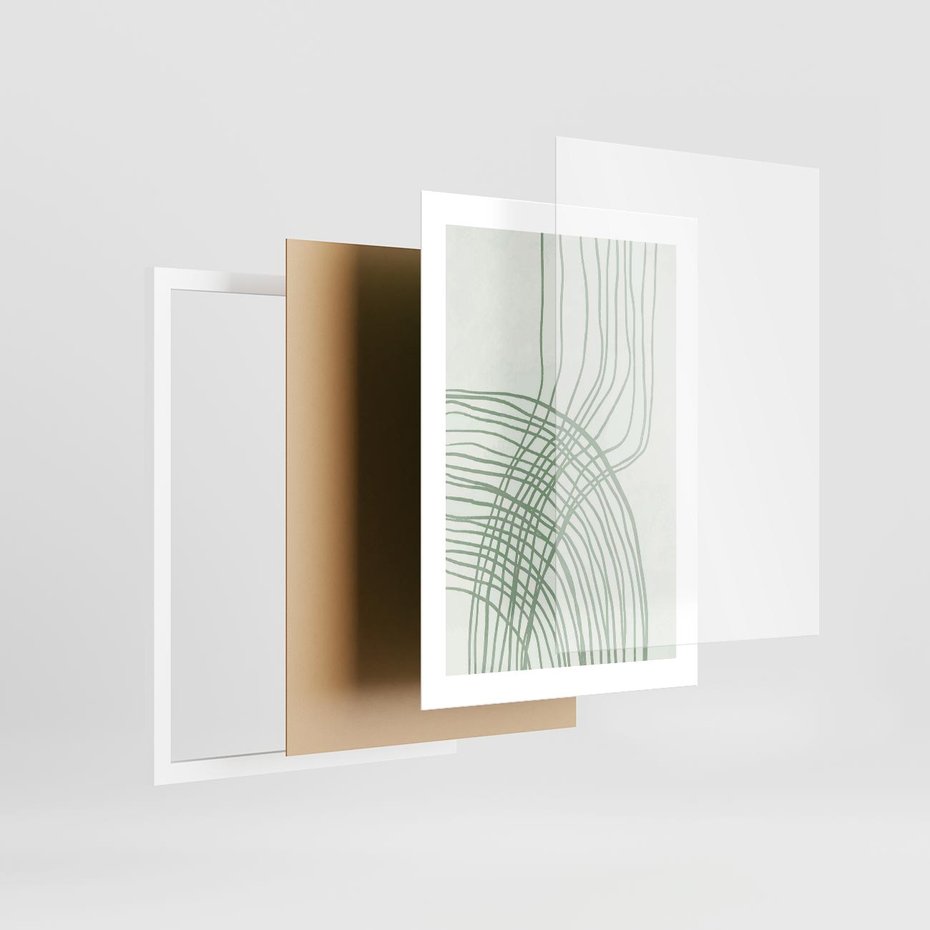 Plakat w ramie 30x40 - Migotliwa Spokojna Zieleń - zielony plakat, abstrakcyjne splątane linie - rama biała