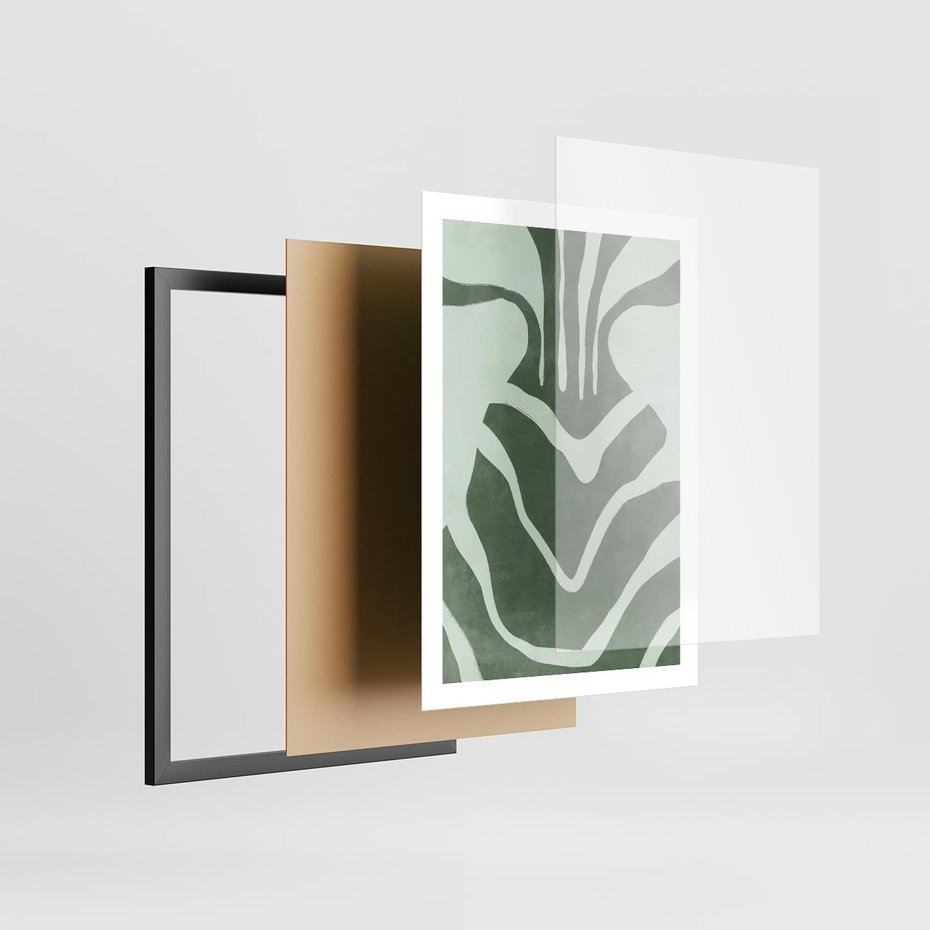 Plakat w ramie 50x70 - Zieleń Odpoczynku - zielony plakat, nieregularne splątane linie - rama czarna