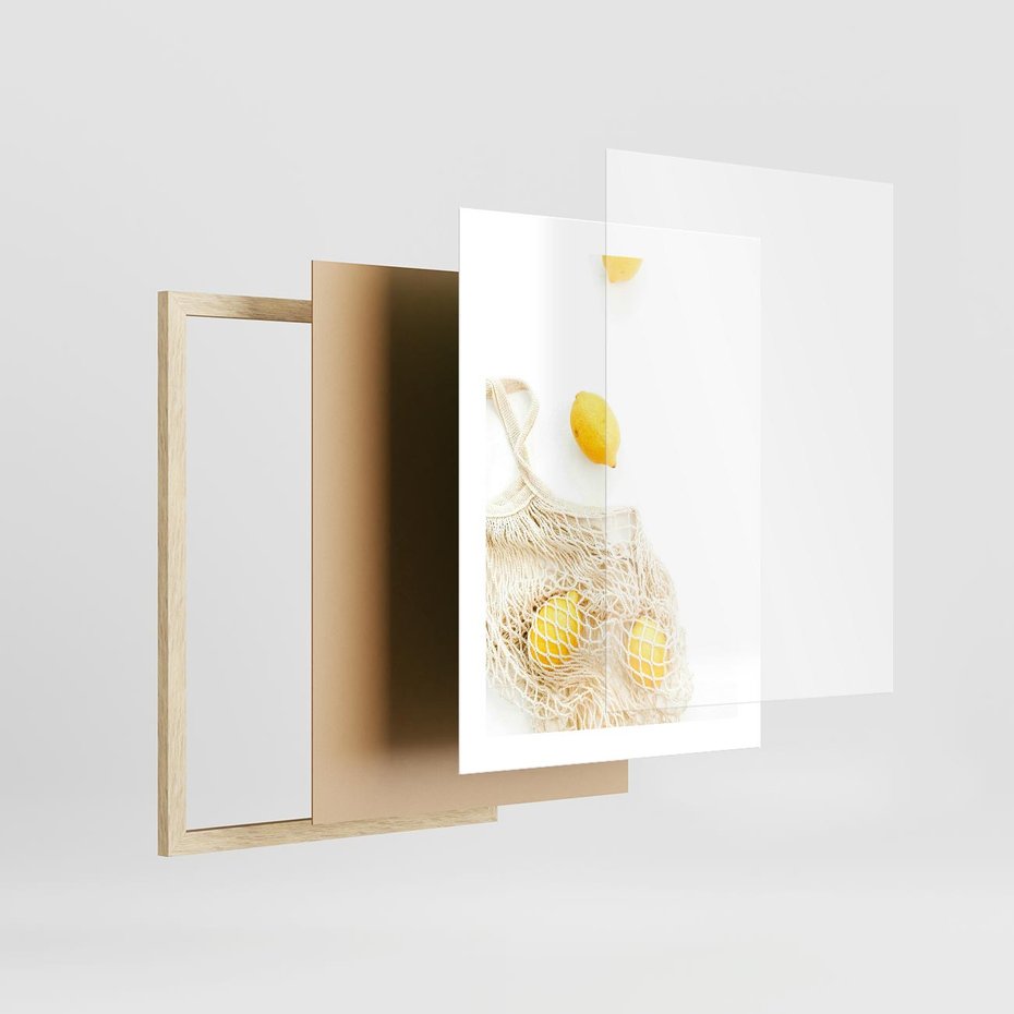 Plakat w ramie 30x40 - Cytrynowa Siatka - cytryny, materiałowa siatka - rama drewno