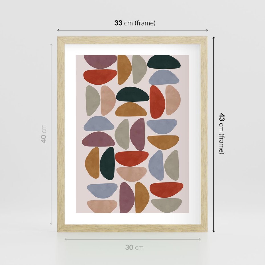 Plakat w ramie 30x40 - Kolorowe Echo Boho - abstrakcyjny obraz, geometryczna kompozycja - rama drewno