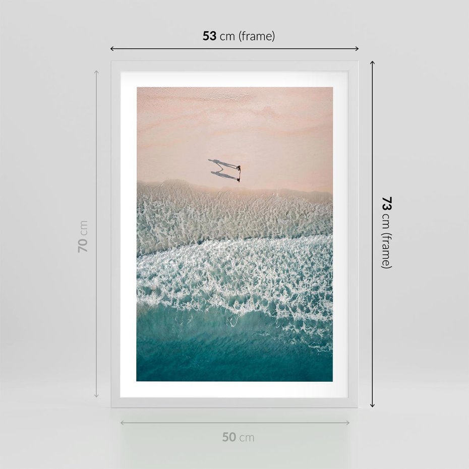 Plakat w ramie 50x70 - Turkusowe Uroki - niebieskie turkusowe morze, plaża - rama biała