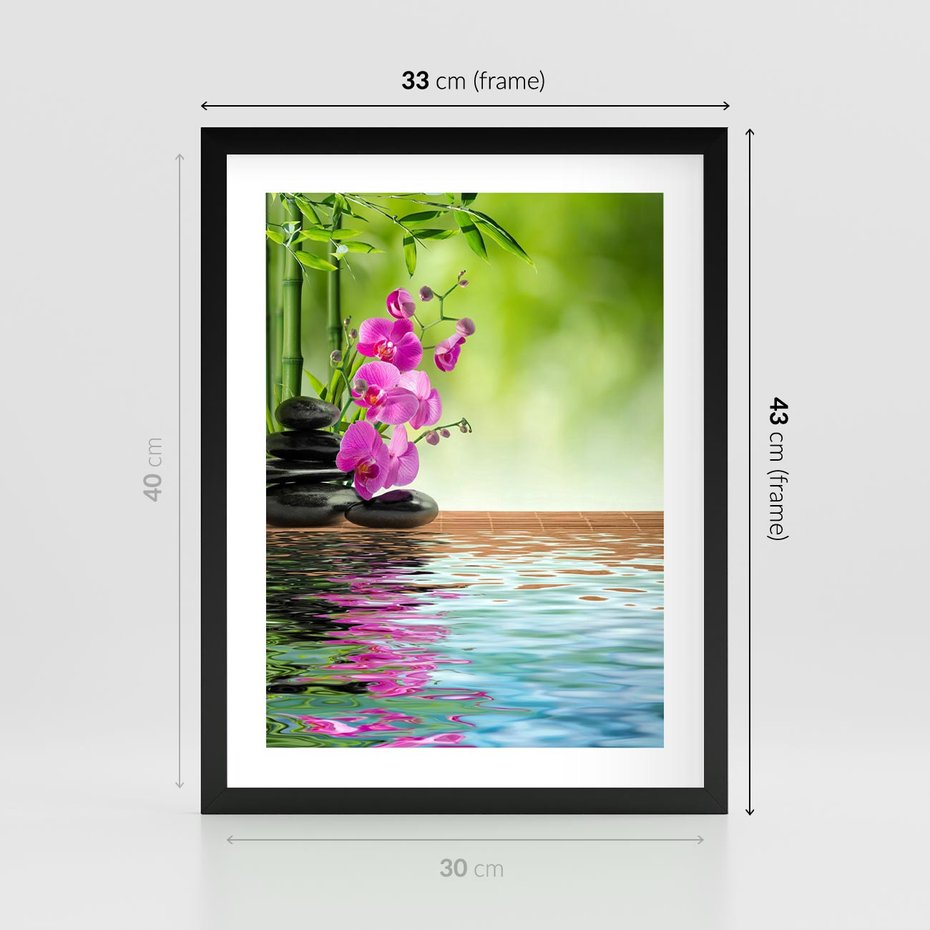 Plakat w ramie 30x40 - Oaza Storczyka i Wody - spa, storczyk - rama czarna