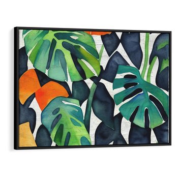 Obraz w ramie 70x50 - Tropikalne Pragnienia - akwarela, liście tropikalne - rama czarna