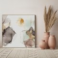 Obraz w ramie 50x50 - Nowoczesne Elegancje - akwarela, złote linie i plamy - rama drewno